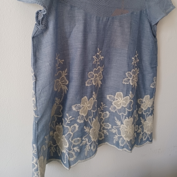 Soft Lightweight Denim Summer Embroidered Top  TEE LASERCUT - Picture 4 of 9